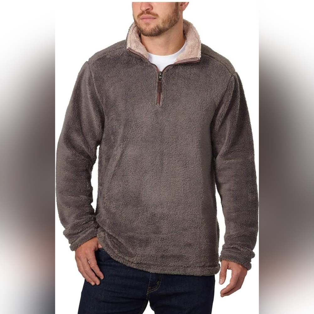 Trinity Cozy brown  1/4 zip Faux Fur Plush pullover mock neck , size XL